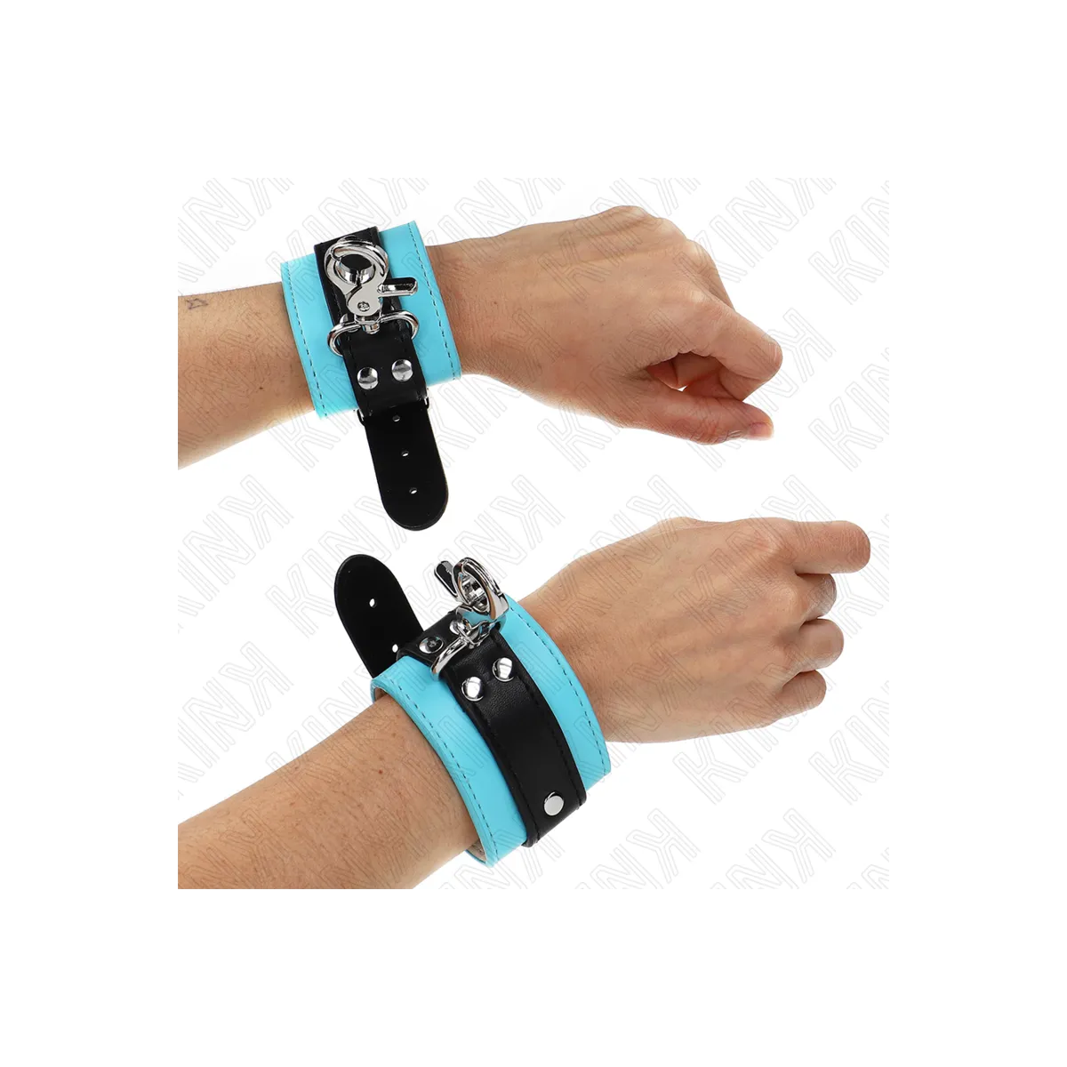 Premium Abschließbare Handgelenkfesseln Schwarz/Blau Verstellbar 21-28 cm X 5,5 cm von Kink Wrist Restraint | Fesselliebe.de