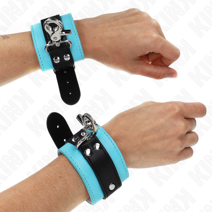 Premium Abschließbare Handgelenkfesseln Schwarz/Blau Verstellbar 21-28 cm X 5,5 cm von Kink Wrist Restraint | Fesselliebe.de