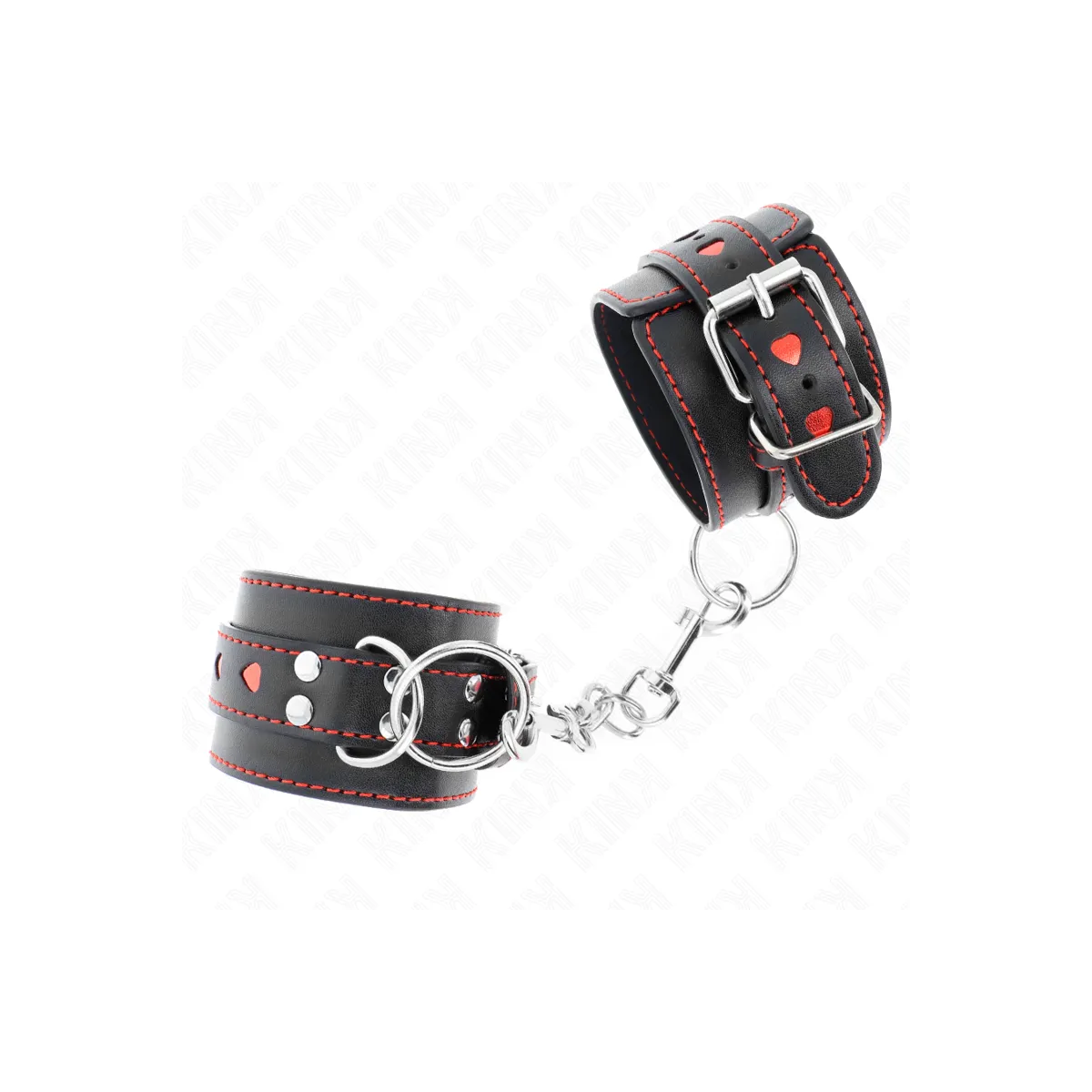 Schwarze Handgelenkfesseln mit Roter Herzeinlage, Verstellbar 21-28 cm X 5,5 cm von Kink Wrist Restraint | Fesselliebe.de