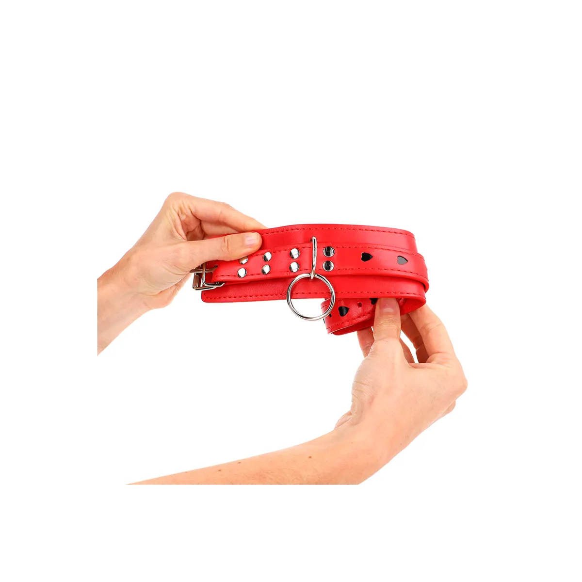Rote Handgelenksfesseln mit Schwarzer Herzeinlage, Verstellbar 21-28 cm X 5,5 cm von Kink Wrist Restraint | Fesselliebe.de