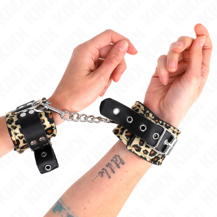 Leopard Handgelenkfessel aus Echtleder, Verstellbar 18-29 cm X 5,5 cm von Kink Wrist Restraint | Fesselliebe.de