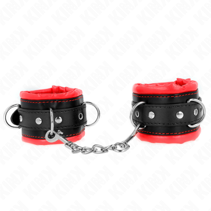 Schwere Handgelenksfesseln mit Rotem Pelzfutter, Verstellbar 20-30 cm X 6 cm von Kink Wrist Restraint | Fesselliebe.de