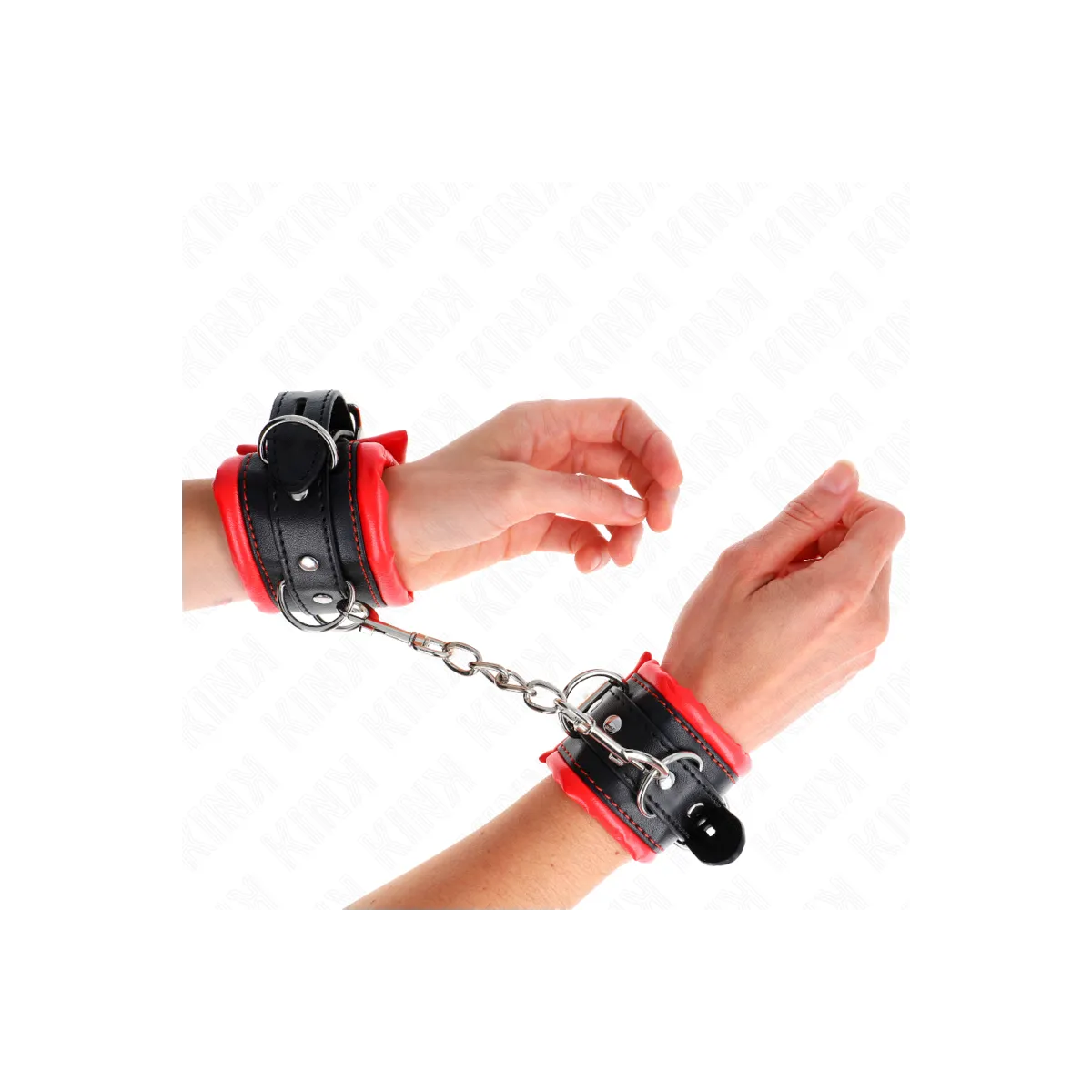 Schwere Handgelenksfesseln mit Rotem Pelzfutter, Verstellbar 20-30 cm X 6 cm von Kink Wrist Restraint | Fesselliebe.de