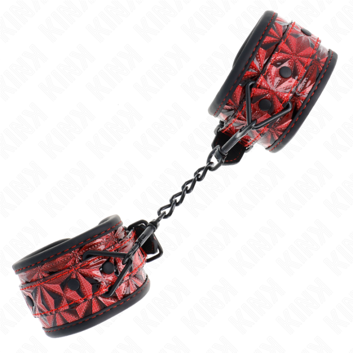 Handgelenkfesseln mit Rautenmuster, Dunkelrot, Verstellbar 17-26 cm X 5,5 cm von Kink Wrist Restraint | Fesselliebe.de