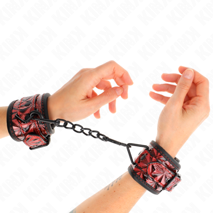Handgelenkfesseln mit Rautenmuster, Dunkelrot, Verstellbar 17-26 cm X 5,5 cm von Kink Wrist Restraint | Fesselliebe.de
