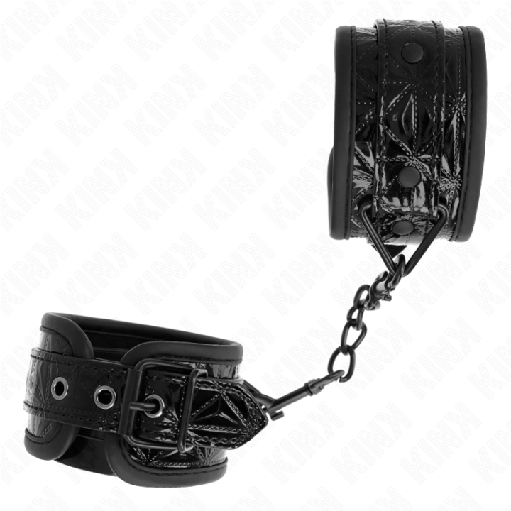 Handgelenkfesseln mit Rautenmuster, Schwarz, Verstellbar, 17-26 cm X 5,5 cm von Kink Wrist Restraint | Fesselliebe.de