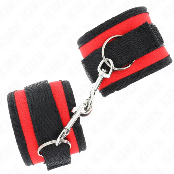 Nylon Bind-Handhandfesseln mit Klettverschluss Rot-Schwarz Modell 2, 18-35 cm X 6 cm von Kink Wrist Restraint | Fesselliebe.de