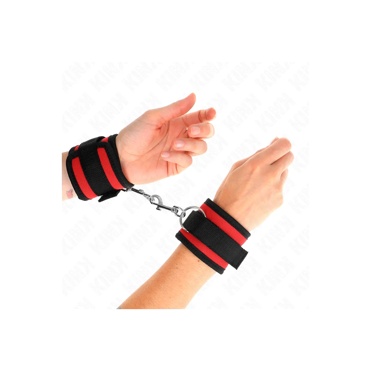 Nylon Bind-Handhandfesseln mit Klettverschluss Rot-Schwarz Modell 2, 18-35 cm X 6 cm von Kink Wrist Restraint | Fesselliebe.de