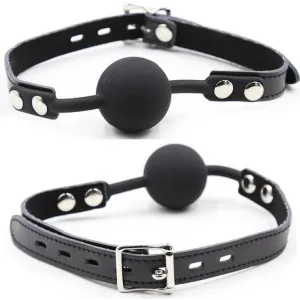 Silikon-Ballgag mit Ledergürtel (VORHÄNGESCHLOSS Inklusive) von Ohmama Fetish | Fesselliebe.de