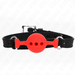 Vollsilikon-Klappen 55 X 2 cm mit 4 cm Kugel Grösse S Rot Verstellbar 35-51 cm von Kink Collar & Gag | Fesselliebe.de