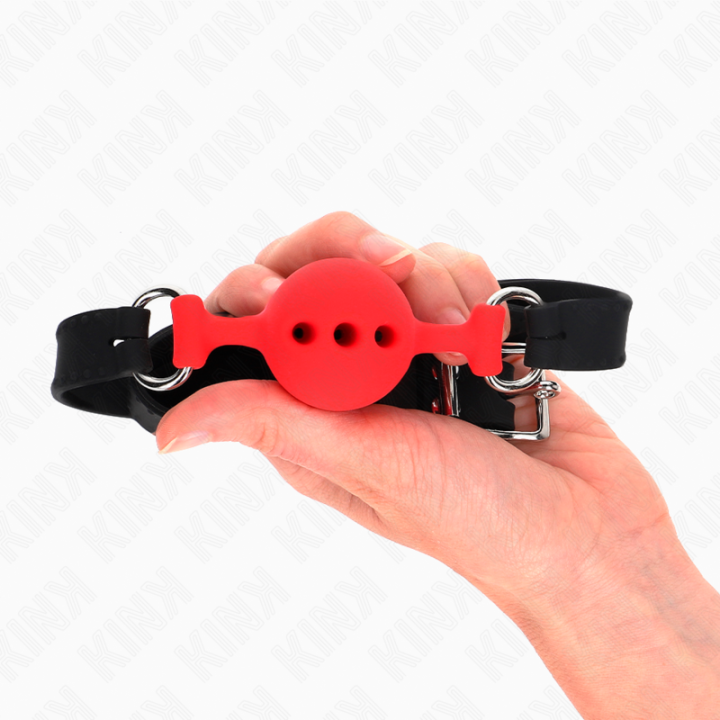 Vollsilikon-Klappen 55 X 2 cm mit 4 cm Kugel Grösse S Rot Verstellbar 35-51 cm von Kink Collar & Gag | Fesselliebe.de