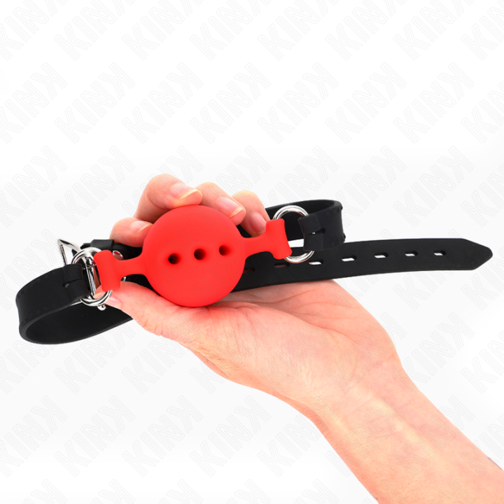 Vollsilikon-Klappen 55 X 2 cm mit 4,5 cm Kugel Grösse M Rot Verstellbar 35-51 cm von Kink Collar & Gag | Fesselliebe.de