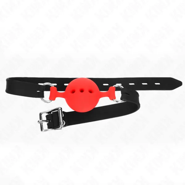 Vollsilikon-Klappen 55 X 2 cm mit 4,5 cm Kugel Grösse M Rot Verstellbar 35-51 cm von Kink Collar & Gag | Fesselliebe.de