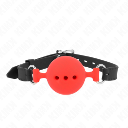 Vollsilikon-Klappen 55 X 2 cm mit 5 cm Kugel Grösse L Rot Verstellbar 35-51 cm von Kink Collar & Gag | Fesselliebe.de