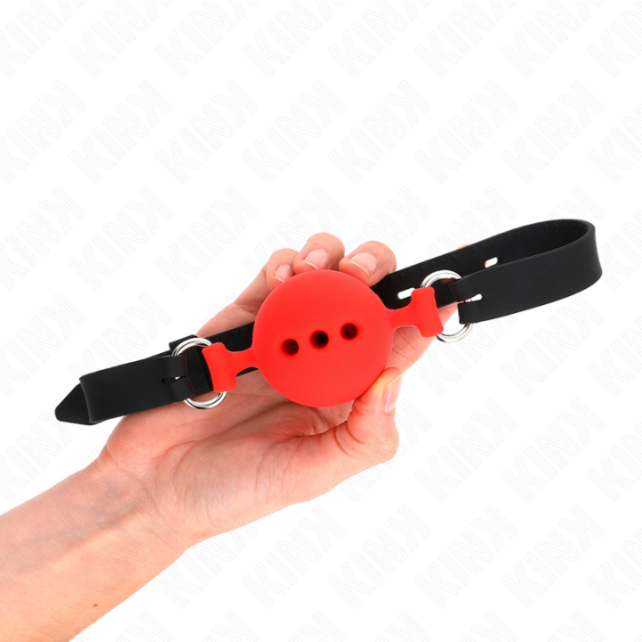 Vollsilikon-Klappen 55 X 2 cm mit 5 cm Kugel Grösse L Rot Verstellbar 35-51 cm von Kink Collar & Gag | Fesselliebe.de