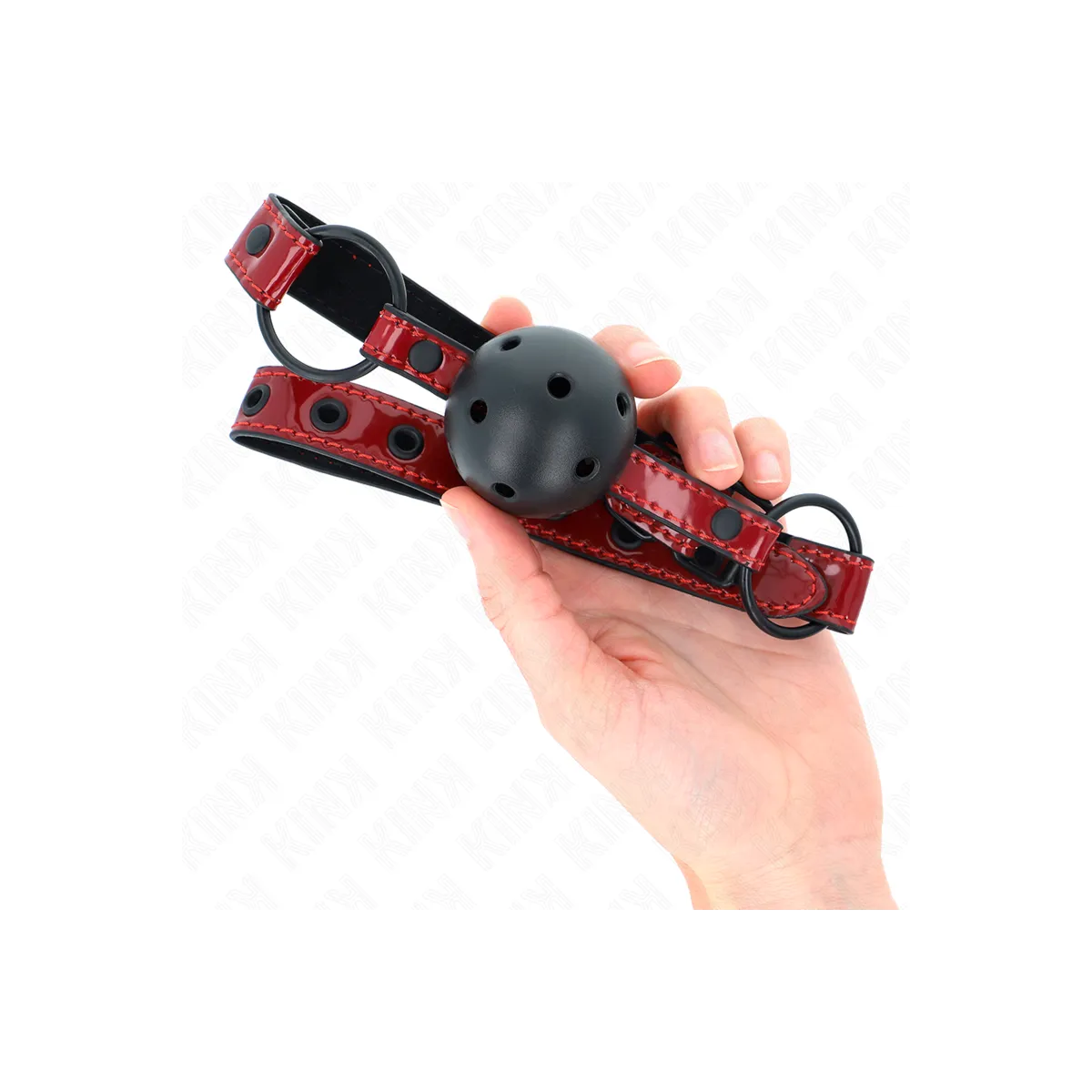 Glänzender Kunstlederball 4,5 cm Knebel 63,5 X 2 cm Verstellbar 41 X 59 cm von Kink Collar & Gag | Fesselliebe.de