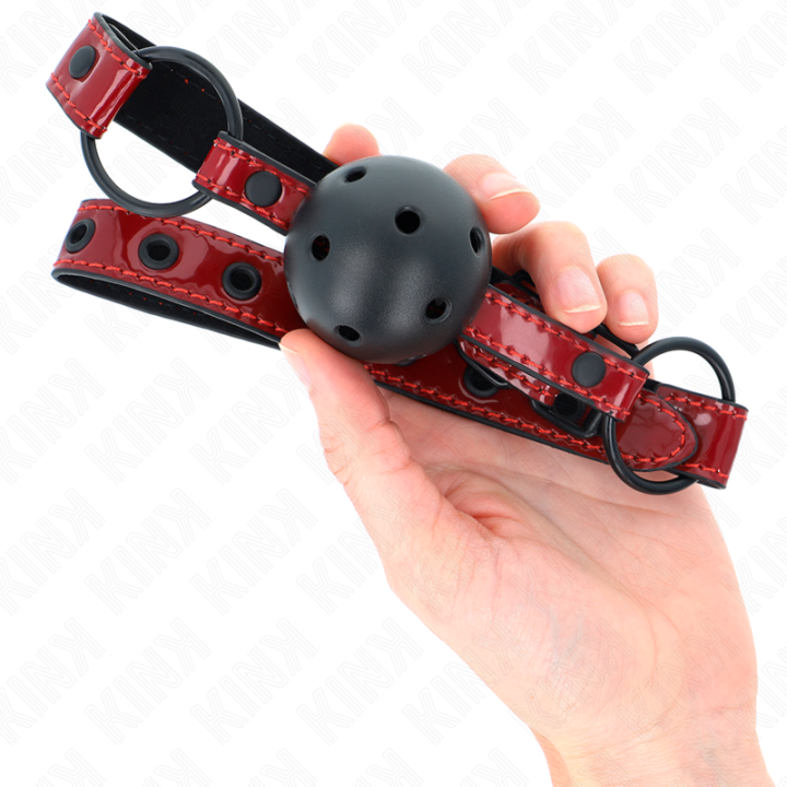 Glänzender Kunstlederball 4,5 cm Knebel 63,5 X 2 cm Verstellbar 41 X 59 cm von Kink Collar & Gag | Fesselliebe.de