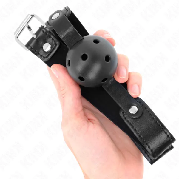 Schwarzer Atmungsaktiver Ball 4,5 cm Knebel 65 X 2,5 cm von Kink Collar & Gag | Fesselliebe.de