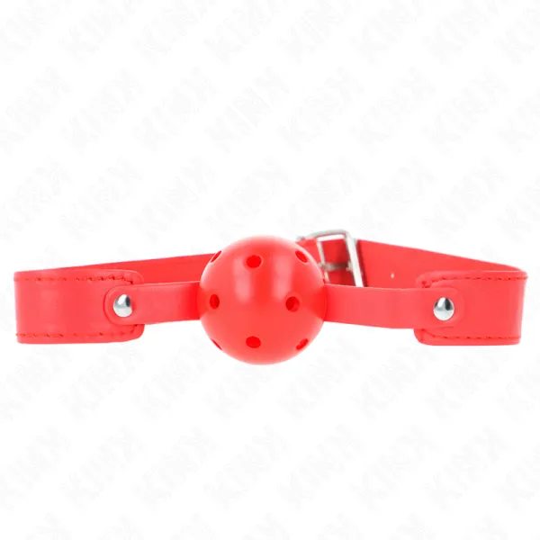 Roter Atmungsaktiver Ball 4,5 cm Knebel 65 X 2,5 cm von Kink Collar & Gag | Fesselliebe.de