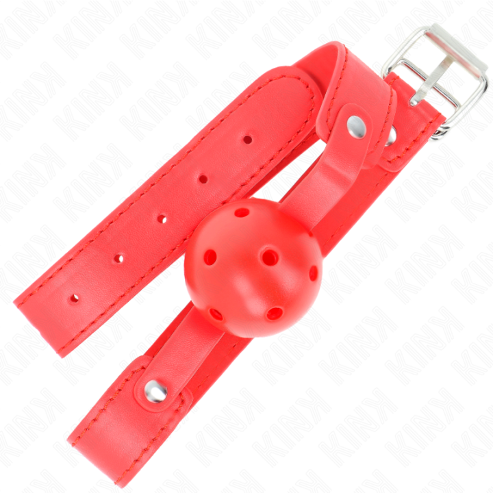 Roter Atmungsaktiver Ball 4,5 cm Knebel 65 X 2,5 cm von Kink Collar & Gag | Fesselliebe.de