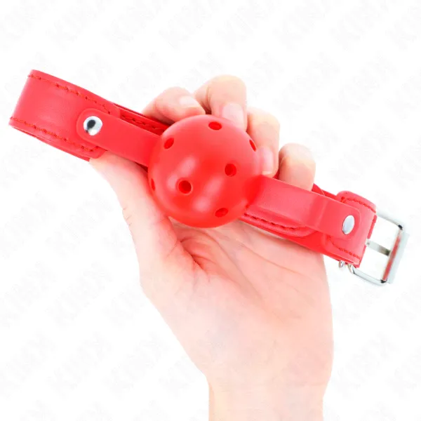 Roter Atmungsaktiver Ball 4,5 cm Knebel 65 X 2,5 cm von Kink Collar & Gag | Fesselliebe.de