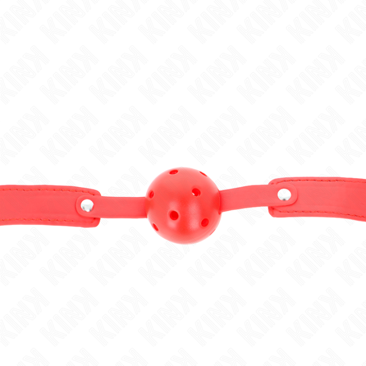 Roter Atmungsaktiver Ball 4,5 cm Knebel 65 X 2,5 cm von Kink Collar & Gag | Fesselliebe.de