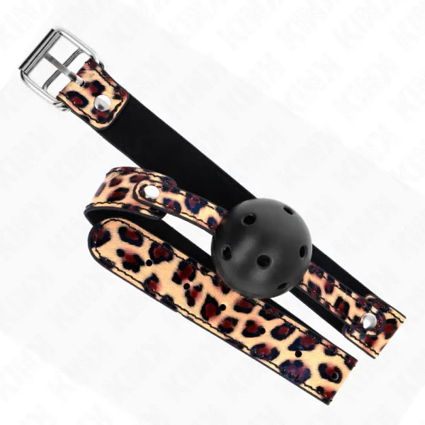 Leopard Atmungsaktiver Ball 4,5 cm Gag 65 X 2,5 cm von Kink Collar & Gag | Fesselliebe.de