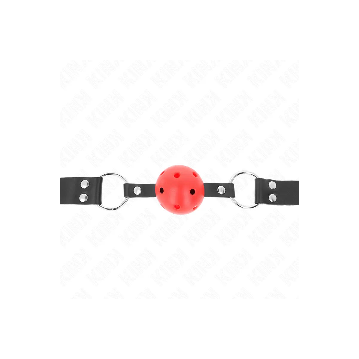 Atmungsaktiver Ball 4 cm Knebel mit Doppelniet Rot 62,5 X 2,5 cm Verstellbar 42-58 cm von Kink Collar & Gag | Fesselliebe.de