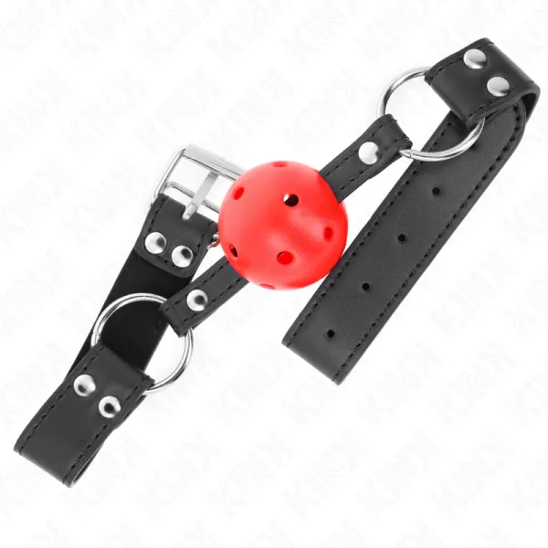 Atmungsaktiver Ball 4 cm Knebel mit Doppelniet Leder 62,5 X 2,5 cm Verstellbar 42-58 cm von Kink Collar & Gag | Fesselliebe.de