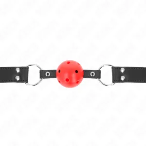 Atmungsaktiver Ball 4 cm Knebel mit Doppelniet Leder 62,5 X 2,5 cm Verstellbar 42-58 cm von Kink Collar & Gag