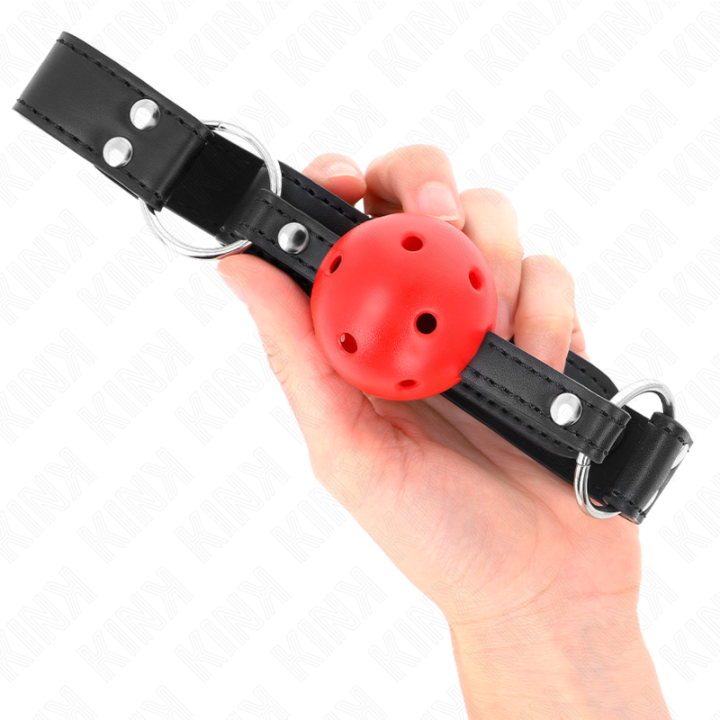 Atmungsaktiver Ball 4 cm Knebel mit Doppelniet Leder 62,5 X 2,5 cm Verstellbar 42-58 cm von Kink Collar & Gag | Fesselliebe.de