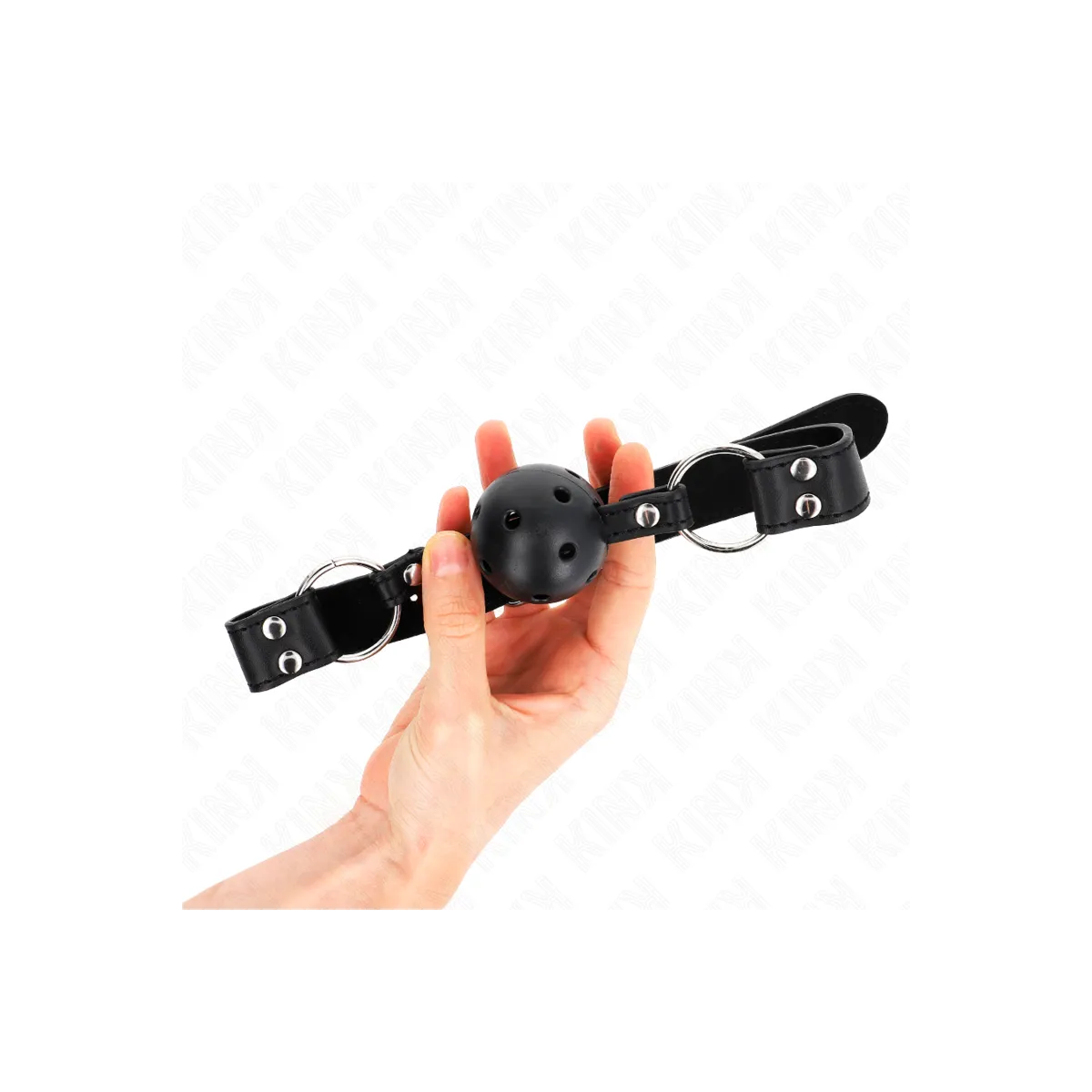 Atmungsaktiver Ball 4 cm Knebel mit Doppelniet Modell 1 Schwarz 62,5 X 2,5 cm 42-58 cm von Kink Collar & Gag | Fesselliebe.de