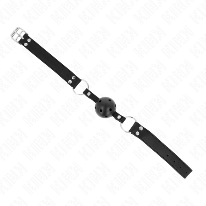 Atmungsaktiver Ball 4 cm Knebel mit Doppelniet Modell 1 Schwarz 62,5 X 2,5 cm 42-58 cm von Kink Collar & Gag | Fesselliebe.de
