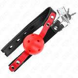 Roter Hohlkugel, 4 cm, Knebel, Schwarzer Gurt 60 X 2 cm, Verstellbar 37-52 cm von Kink Collar & Gag | Fesselliebe.de