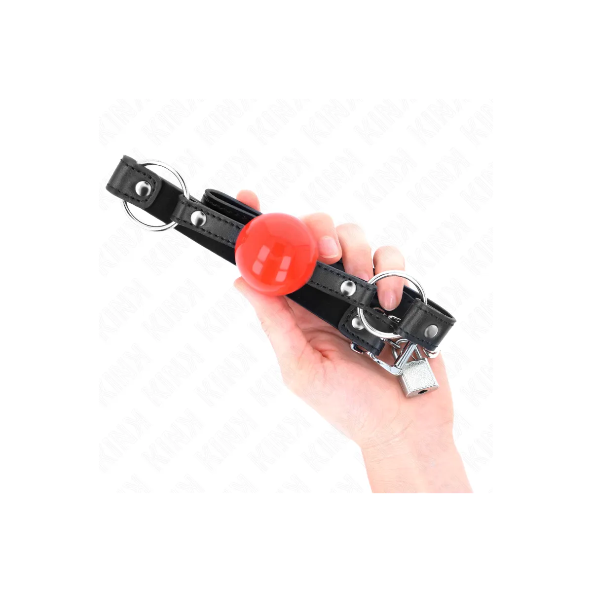 Ball 4 cm Knebel mit Schloss Roter Ball Schwarzer Gurt 60 X 2 cm von Kink Collar & Gag | Fesselliebe.de