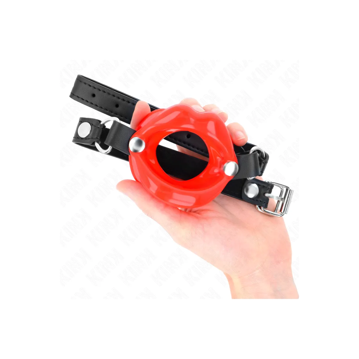 Lip 8 cm Knebel mit Rotem Kunstlederband 63 X 2 cm Verstellbar 39-58 cm von Kink Collar & Gag | Fesselliebe.de