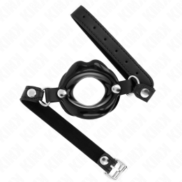 Lip 8 cm Knebel mit Schwarzem Kunstlederband 63 X 2 cm Verstellbar 39-58 cm von Kink Collar & Gag | Fesselliebe.de