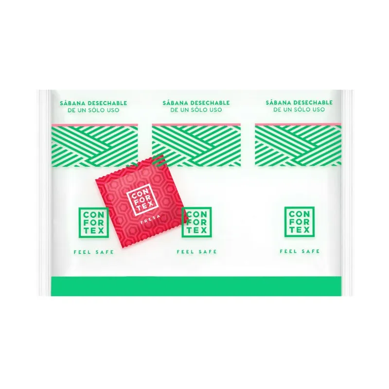 Einweghygienische Blätter, Einzelbeutel + Erdbeerkondom von Confortex | Fesselliebe.de