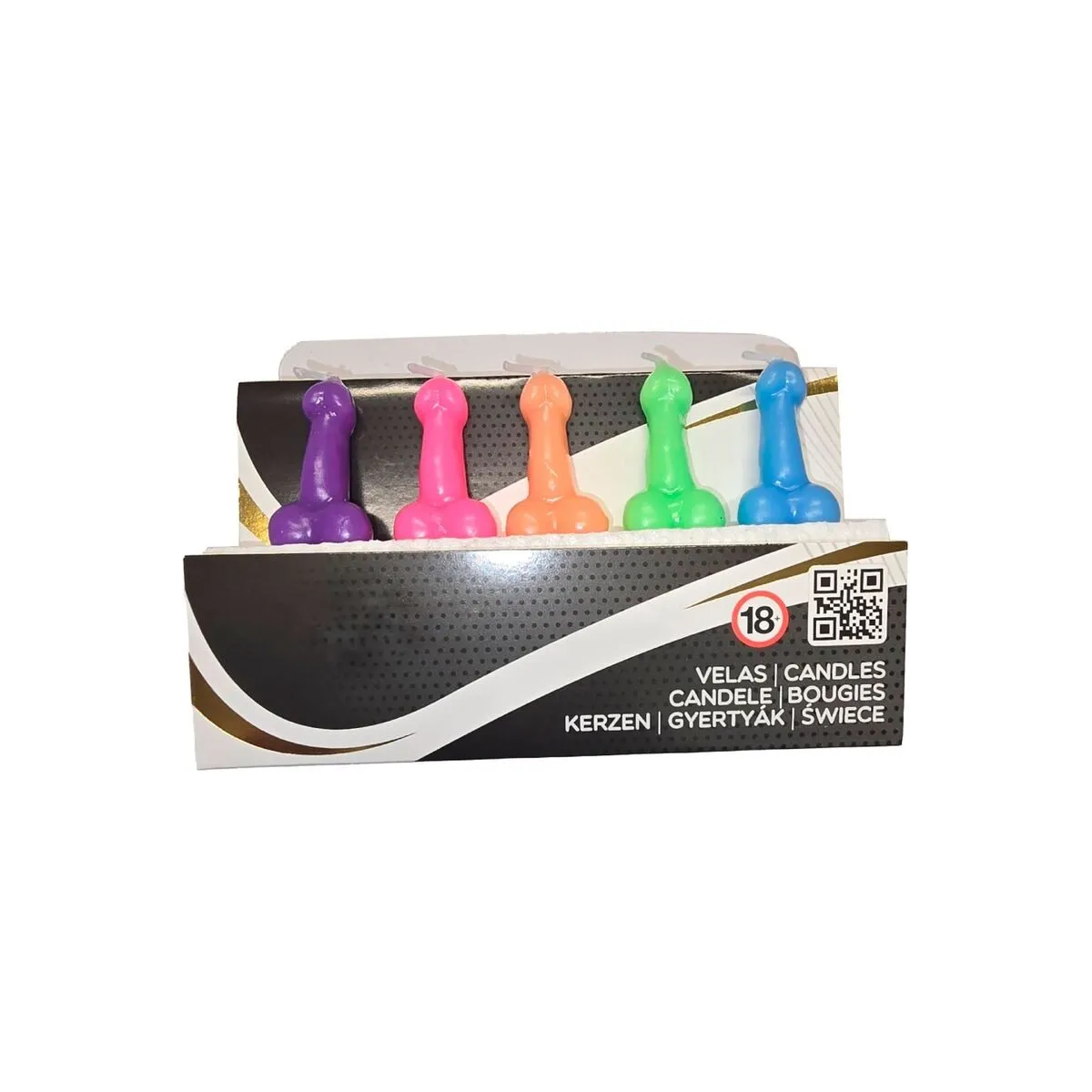 Box mit 5 Penisförmigen Kerzen In Verschiedenen Farben von Diablo Picante | Fesselliebe.de