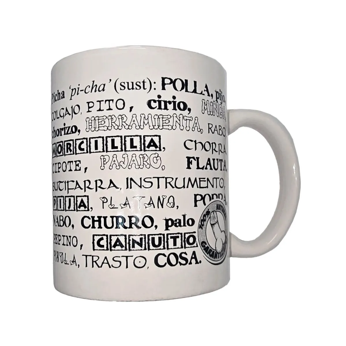 Weisser Becher mit Penissynonymen 370 ml von Diablo Picante | Fesselliebe.de