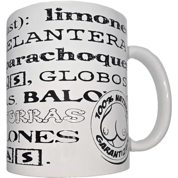 Weisse Tasse mit Tittensynonymen 370 ml von Diablo Picante | Fesselliebe.de