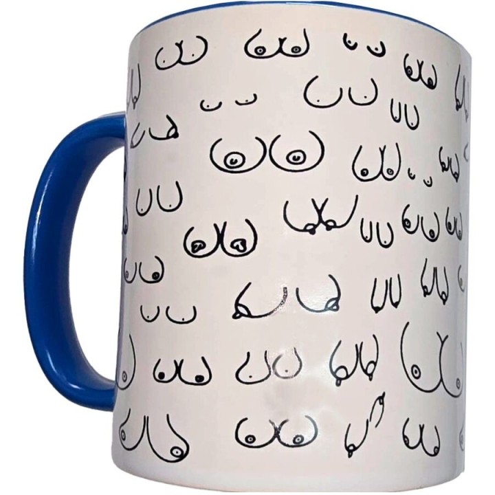 Weisse Titten-Tasse mit Blauem Henkel 370 ml von Diablo Picante | Fesselliebe.de