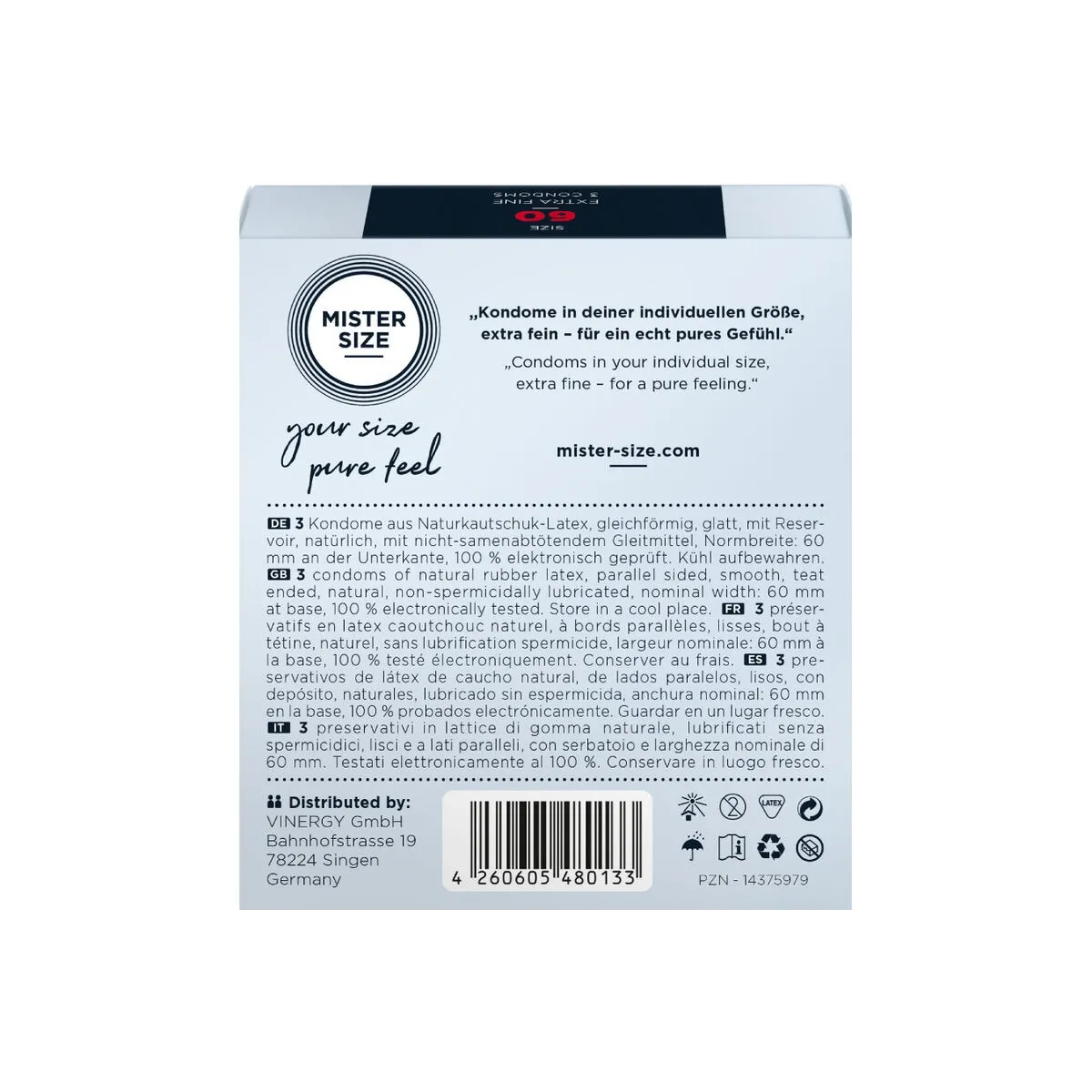 Kondomgrösse XL 60 Mm (3 Stück) von Mister Size | Fesselliebe.de