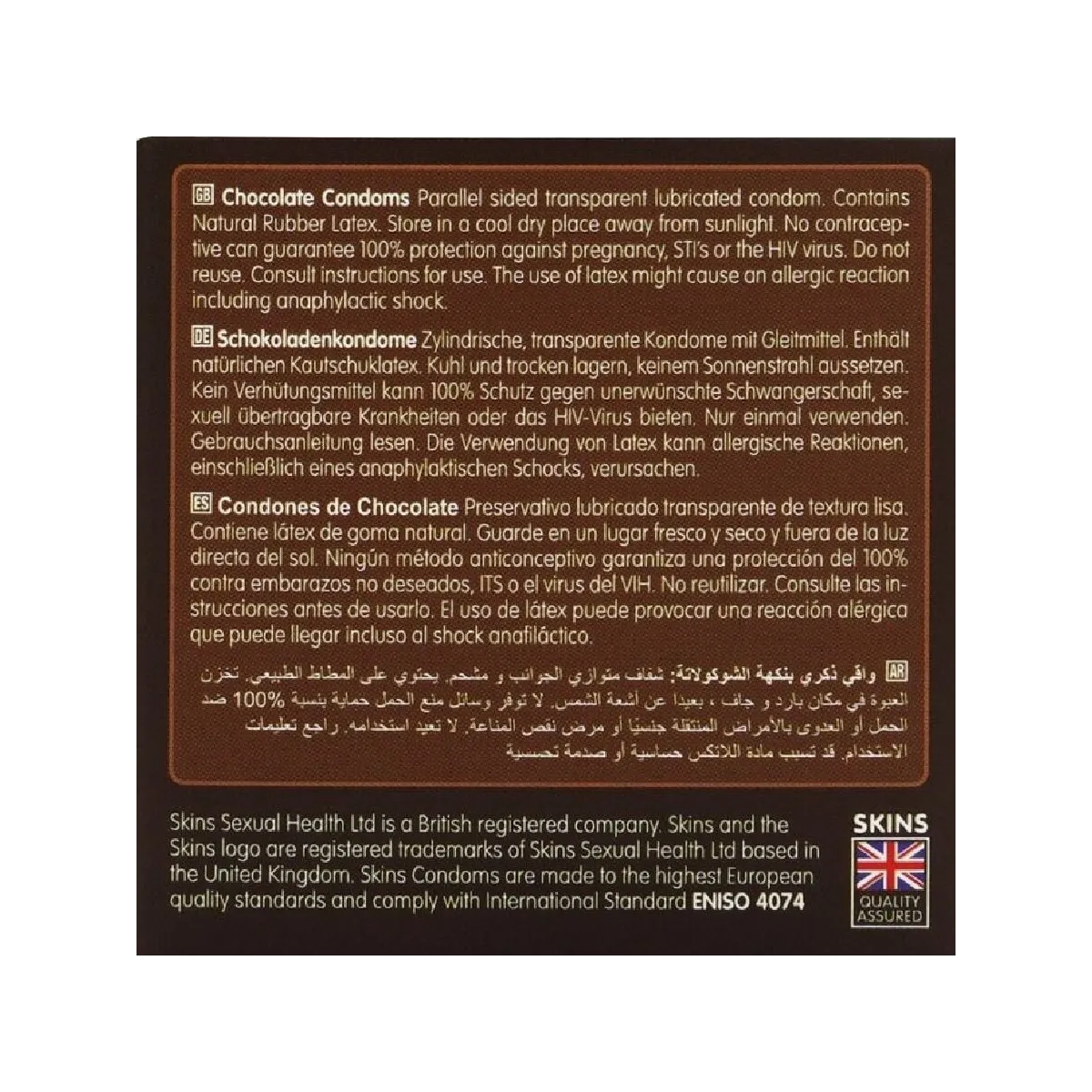 Schokolade Premium-Kondome Packung 4 von Skins | Fesselliebe.de
