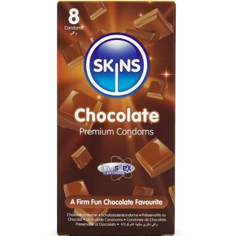 Schokolade Premium-Kondome Packung 8 von Skins | Fesselliebe.de