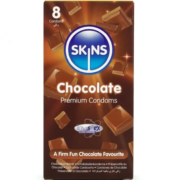 Schokolade Premium-Kondome Packung 8 von Skins | Fesselliebe.de