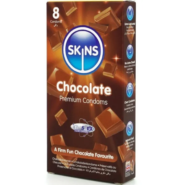Schokolade Premium-Kondome Packung 8 von Skins | Fesselliebe.de