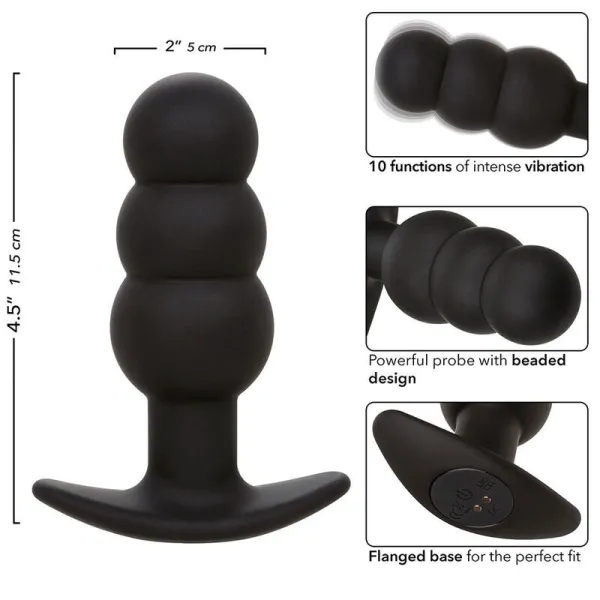 Rock Bottom Anal Plug mit Perlen 10 Vibrationen Silikon Schwarz von Calexotics | Fesselliebe.de