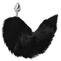 Silberner Analplug 8 cm mit Schwarzem Schwanz von Darkness Anal