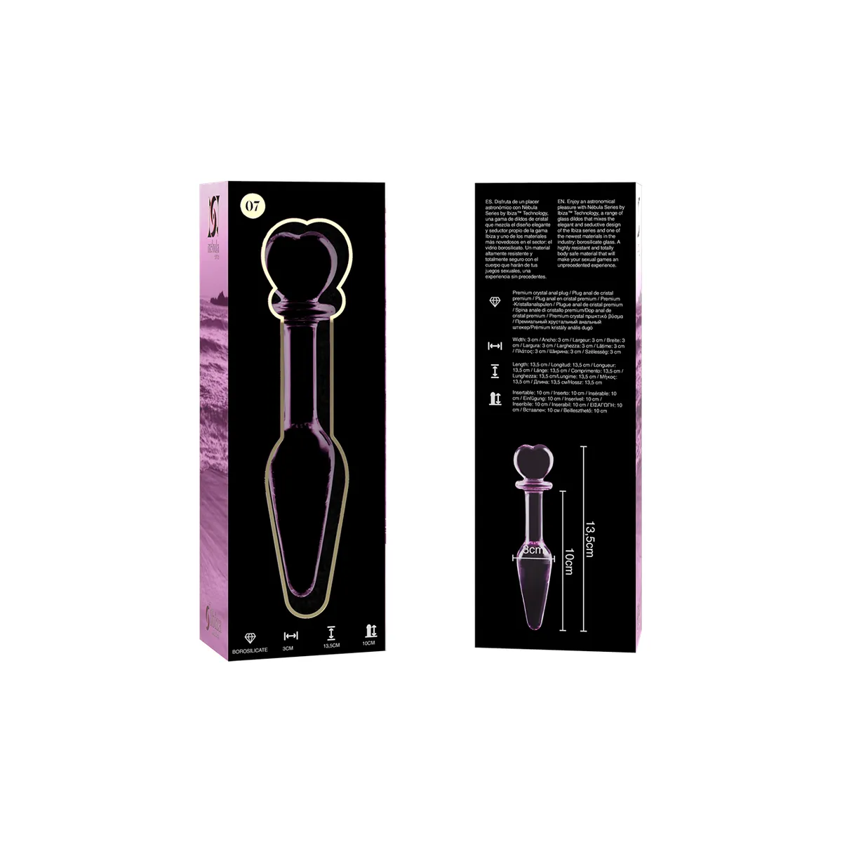 Modell 7 Analplug Borosilikatglas Rosa 13,5 cm -O- 3 cm von Nebula Series By Ibiza | Fesselliebe.de